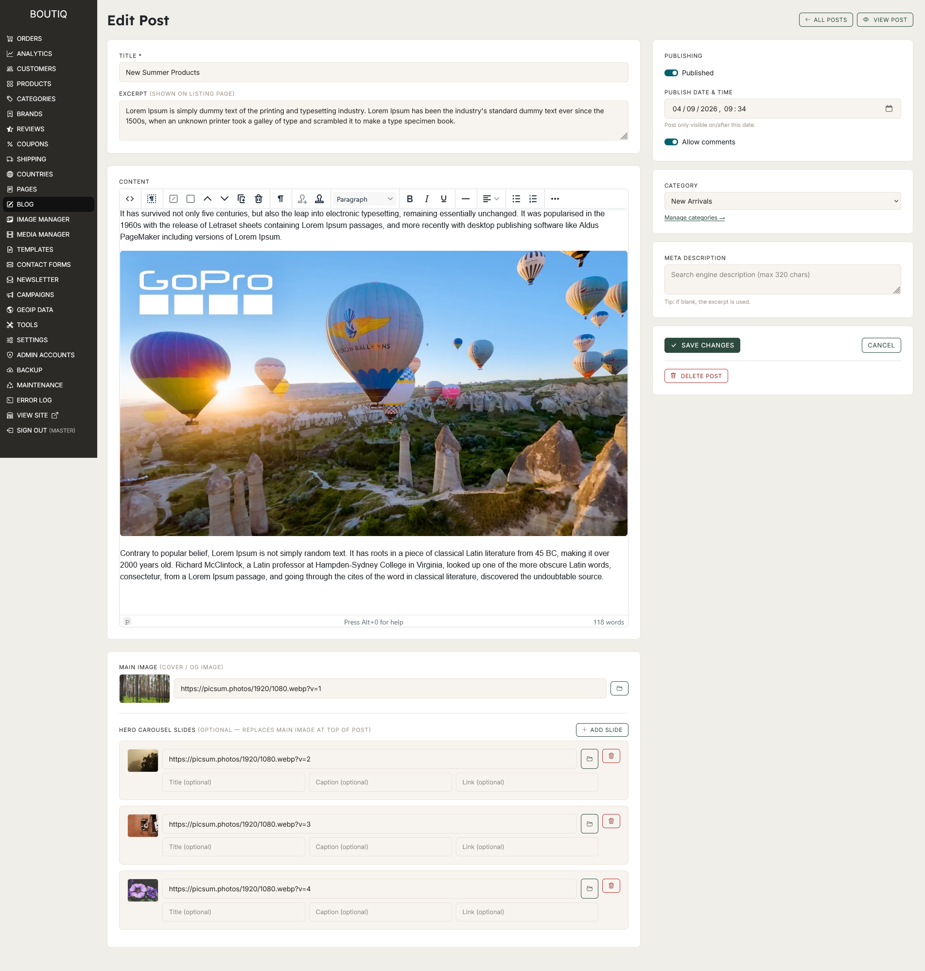 admin blog page edit