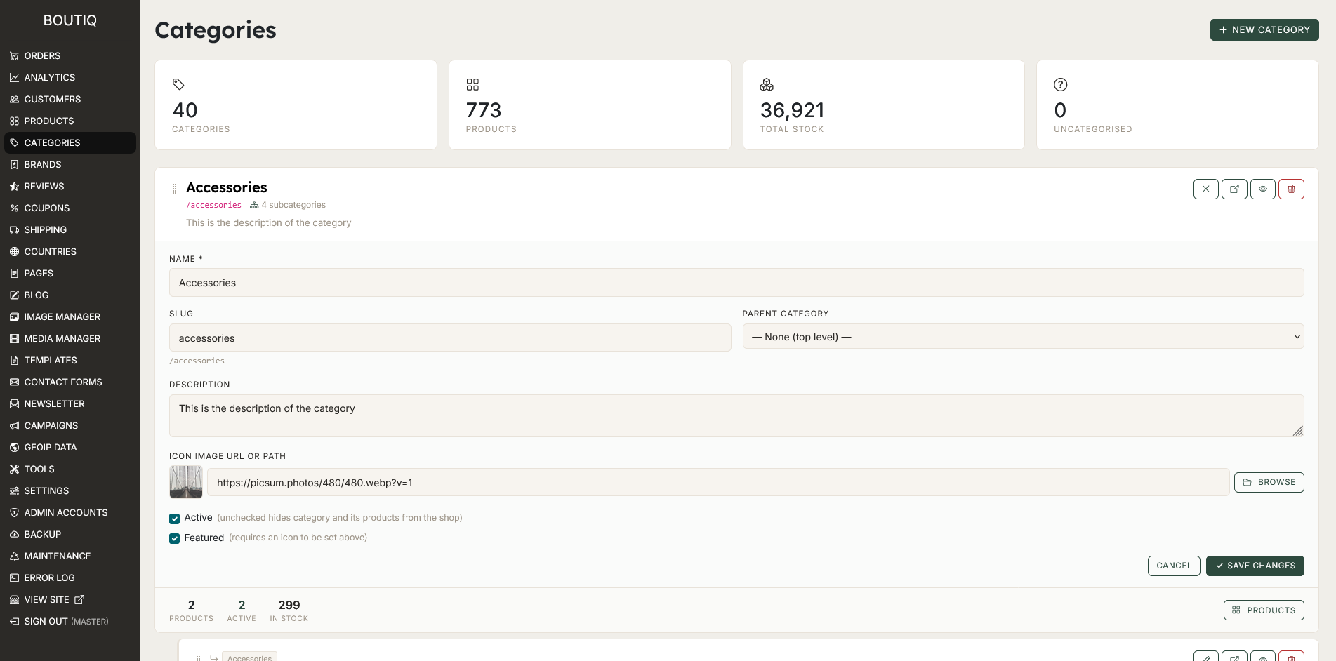 admin category page