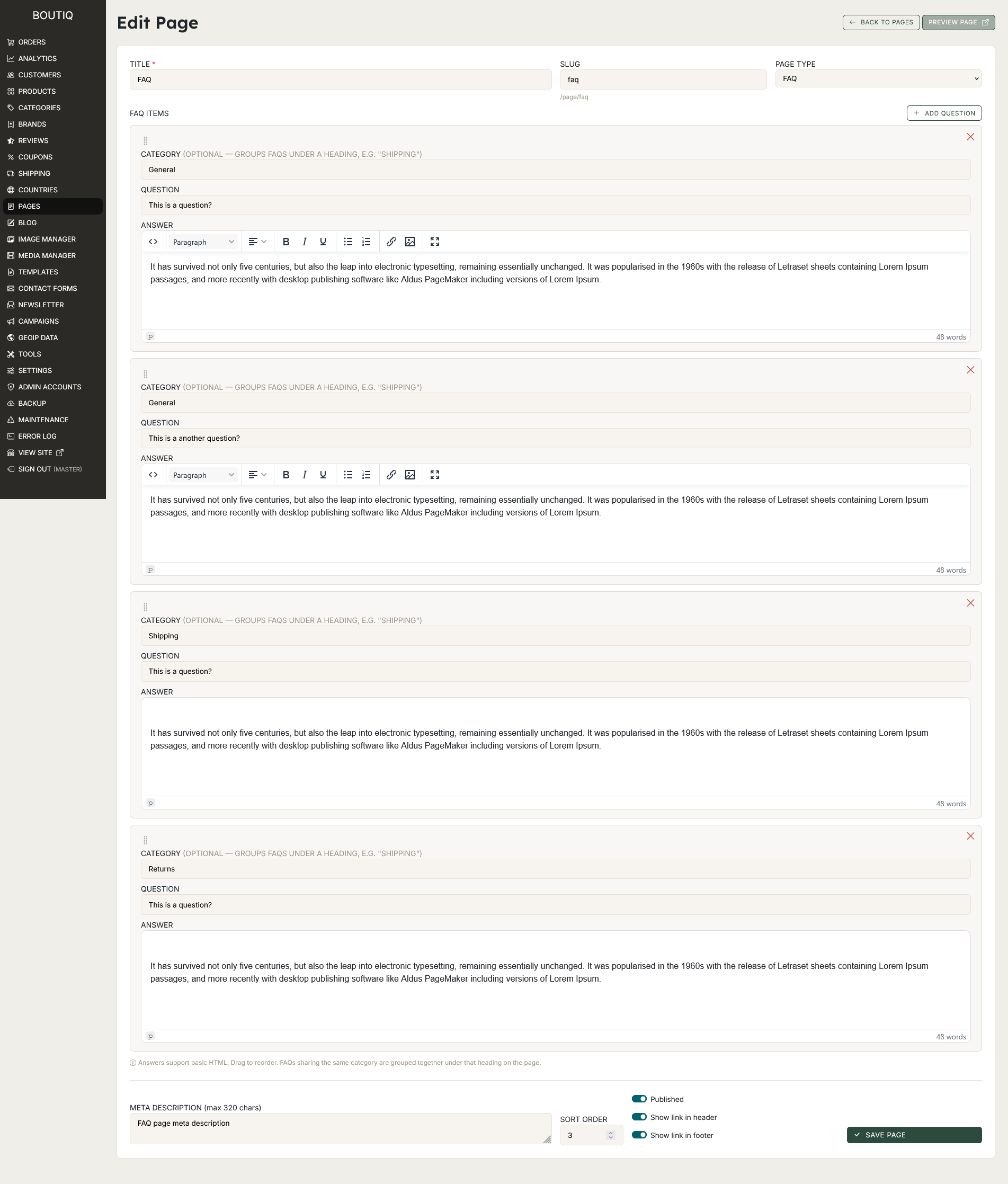 admin faq page edit