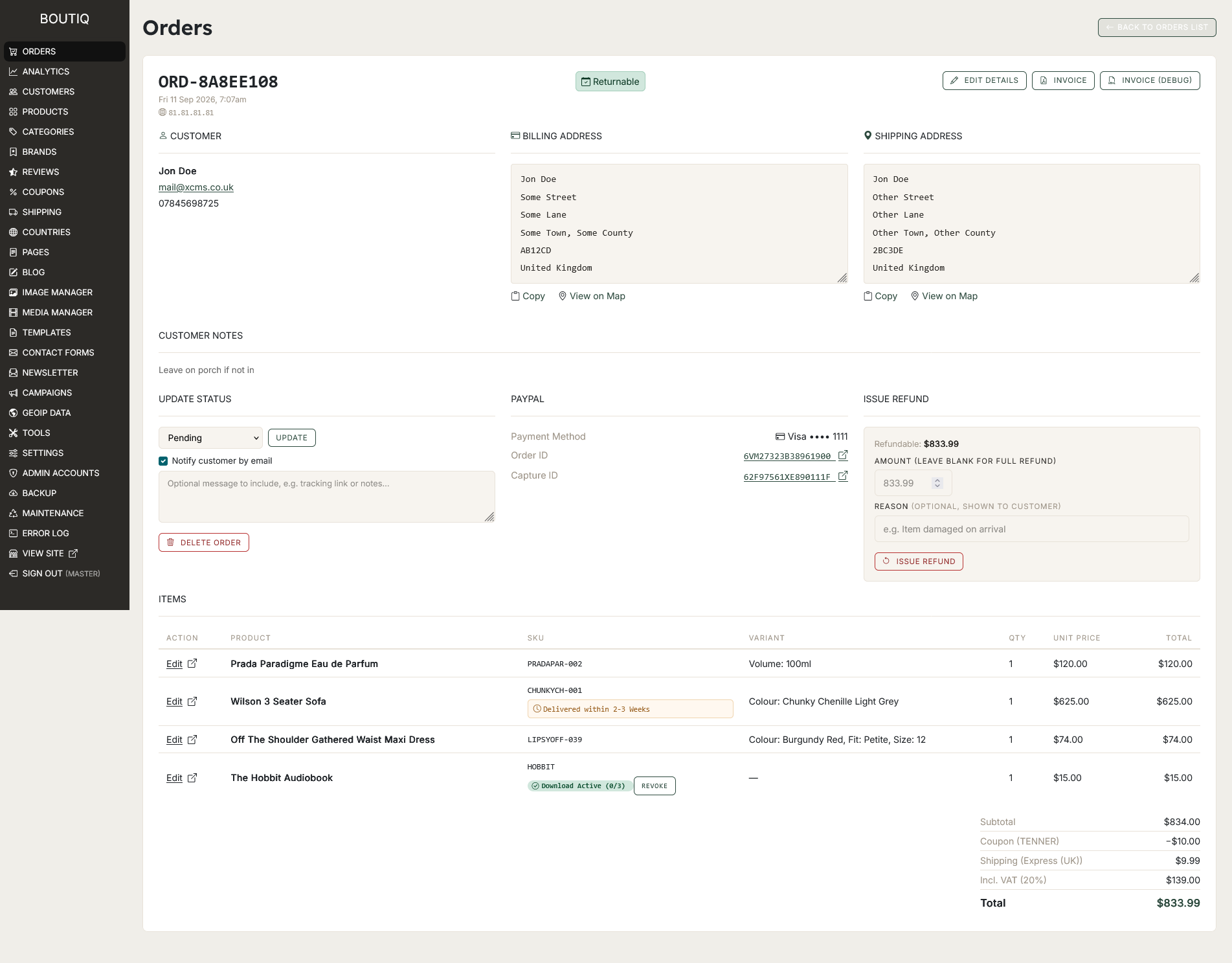 admin order page