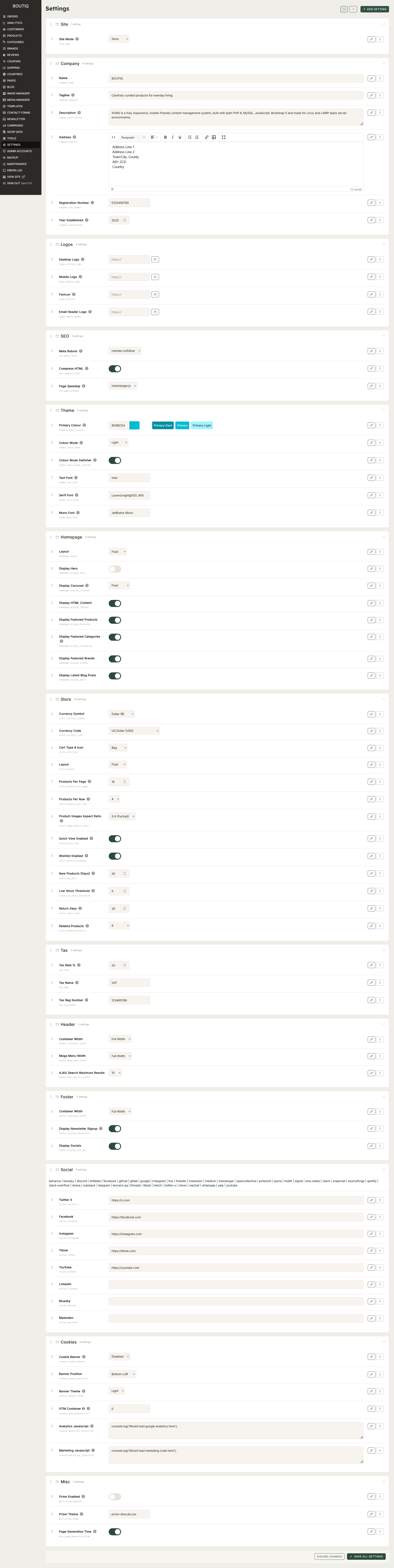admin settings