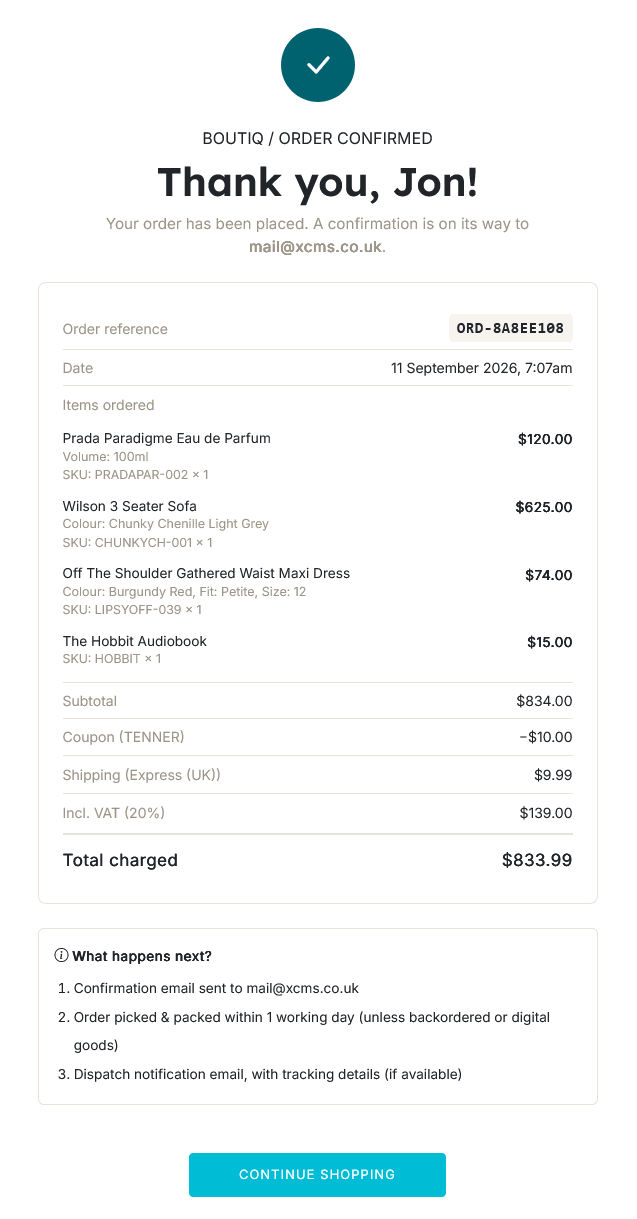 customer order confirmation