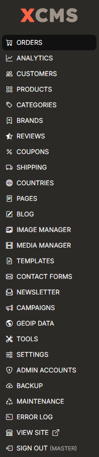 Admin settings sidebar